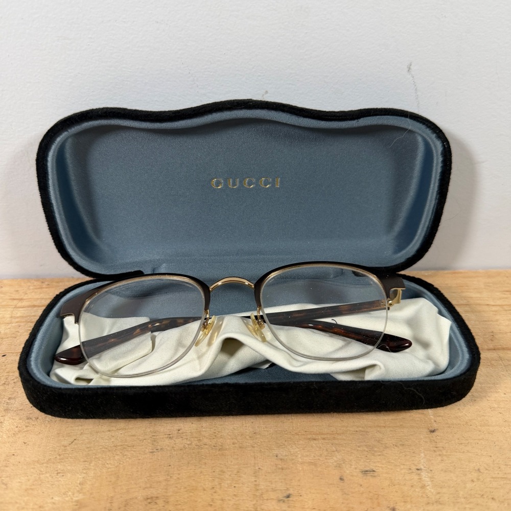 Gucci Optical Frames Tortoise Gold Browline GG0144TAVF Made in Italy